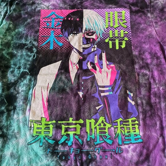 Tokyo Ghoul Tie-Dye Kaneki Ken Graphic Tee – Purple/Teal – Size M - Picture 3 of 10